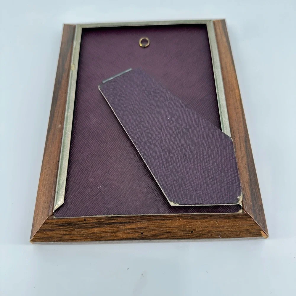 Vintage Style Dark Wood Beveled Tabletop Picture Frame with Metallic Trim 5x7
